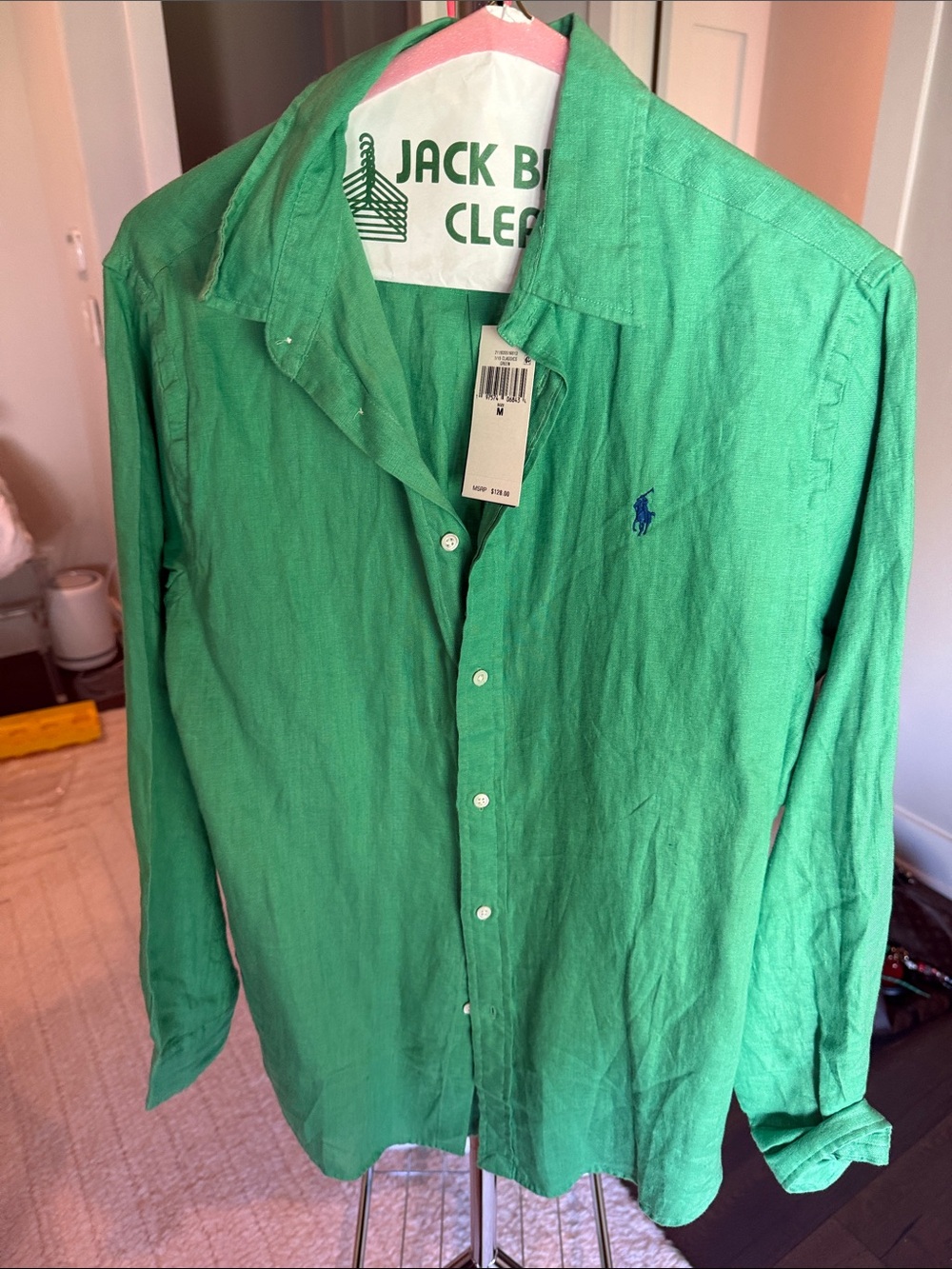 Ralph Lauren Emerald Green Linen Button-Down Shirt